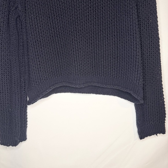 Free People Navy Blue Waffle Open Knit Boat Neck Sweater Size Small - Picture 4 of 8